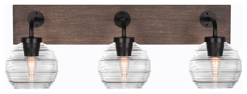 Oxbridge, Bath Bar, Matte Black & Painted Distressed Metal, 6" Clear Ribbed
