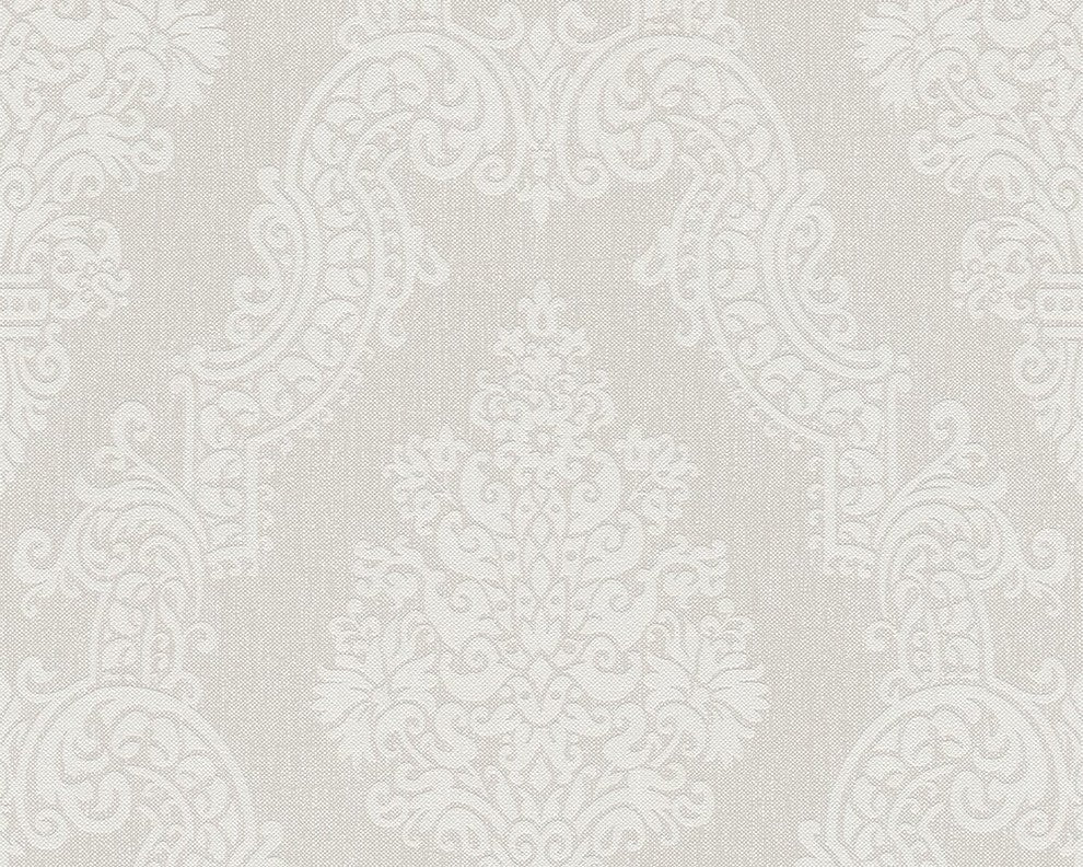 Elegance2, Modern Accent Block Stripes Baroque White Wallpaper Roll