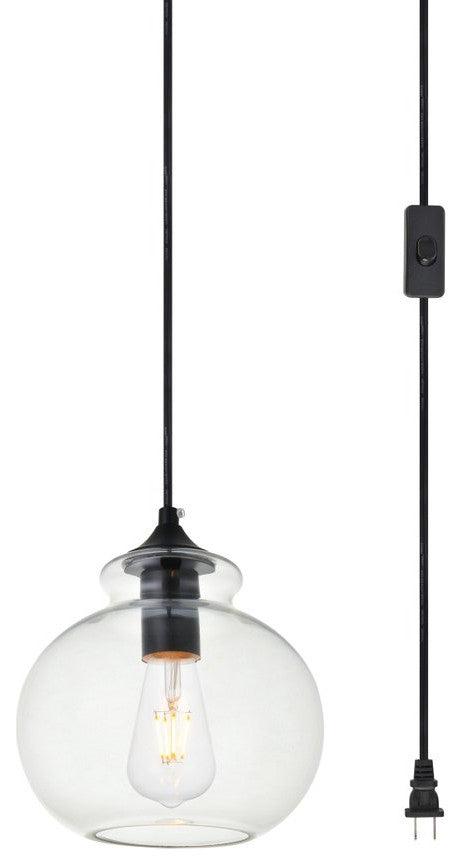 Dakota 1-Light Black Plug-In Pendant With Clear Glass
