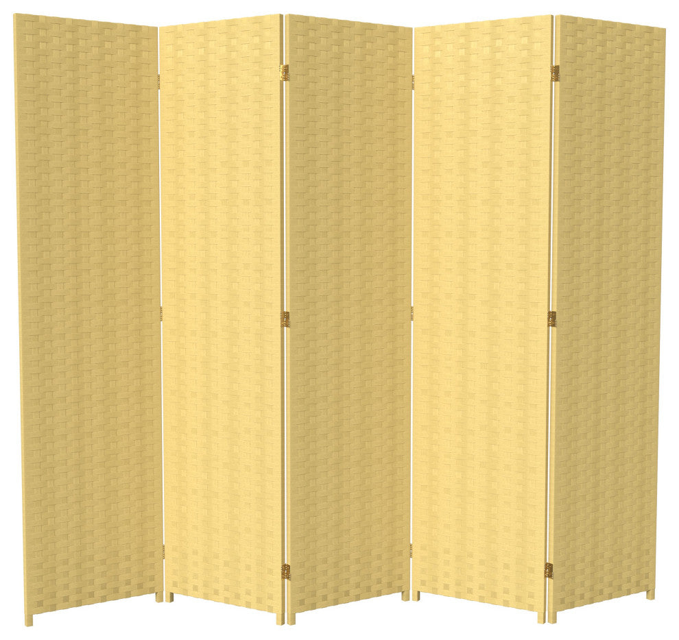 6' Tall Woven Fiber Room Divider, 5 Panel, Dark Beige