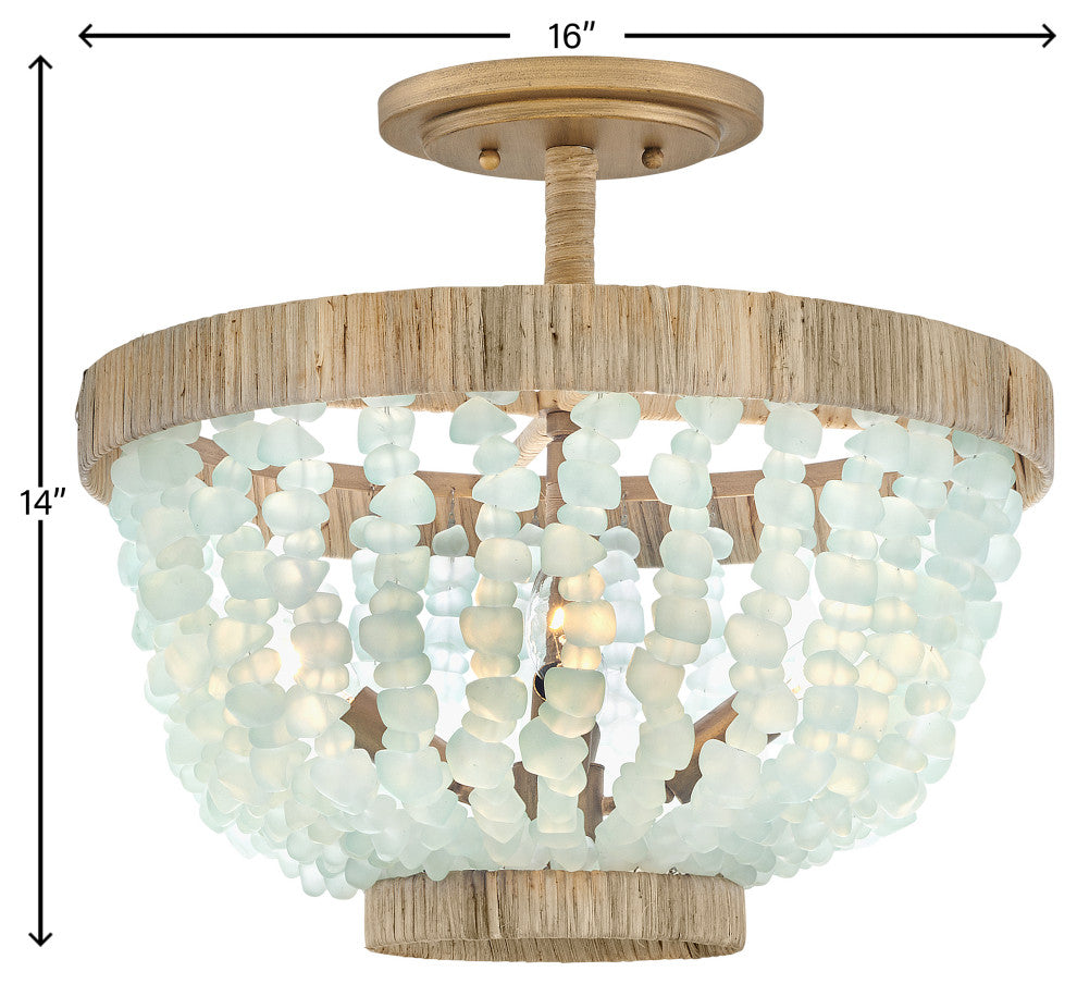 Fredrick Ramond Dune Medium Semi-Flush Mount, Burnished Gold With Blue Sea Glass