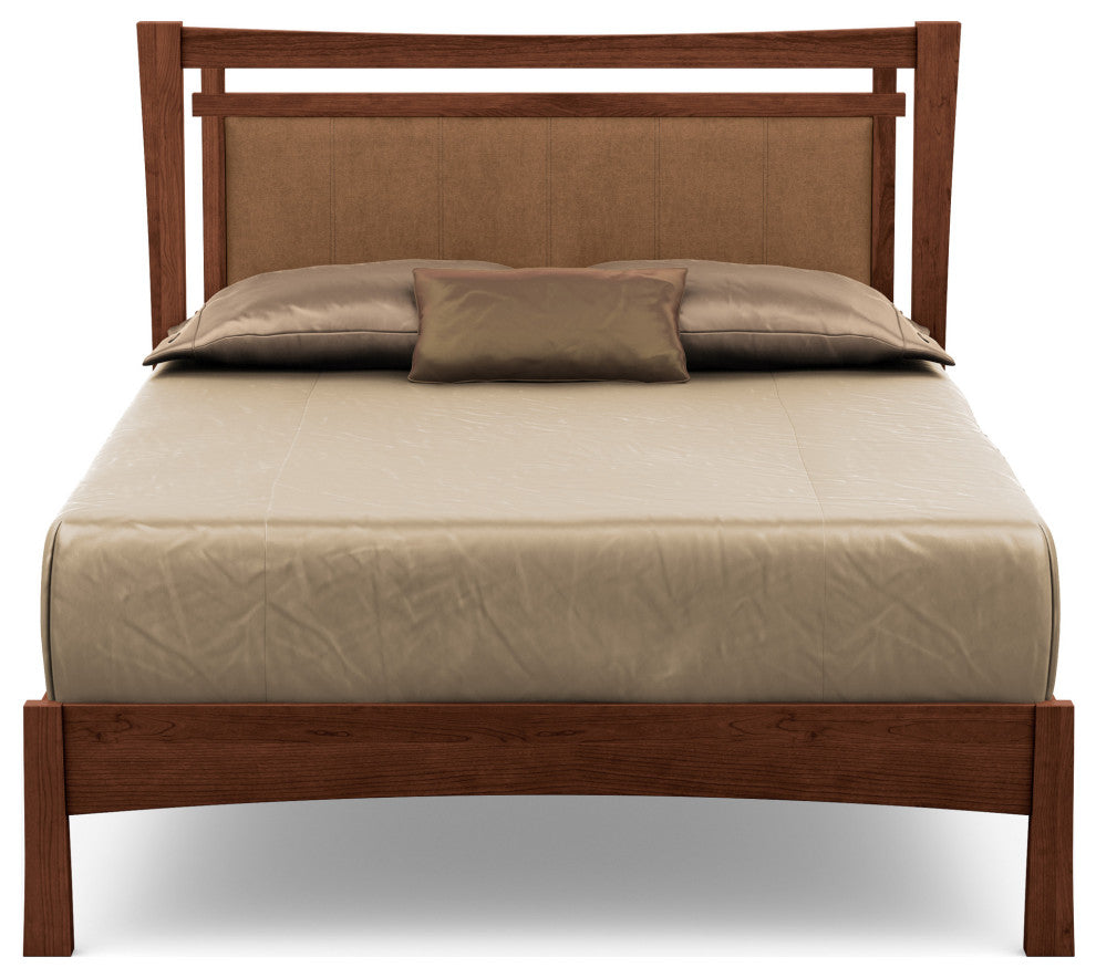 Monterey Bed, Upholstered Headboard, Cognac Cherry, Dark Brown Microsuede, Full