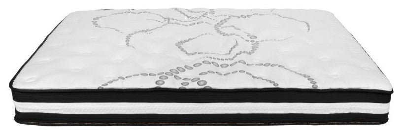 14" Metal Platform Bed Frame, 10" Pocket Spring Mattress & Memory Foam Topper, Black, King