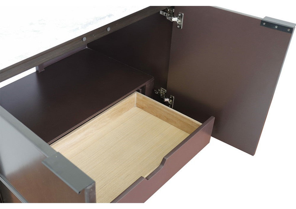 37" Single Wall Mount Vanity, Cappuccino Finish With Gray Granite Top
