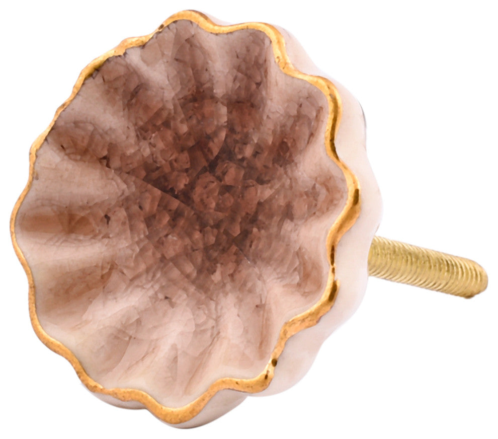 Set of 4 Brown Crackle Ceramic Knobs