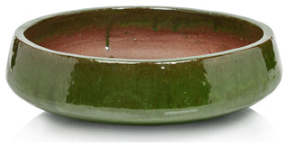 Zeno Green Glazed Stoneware Planter Bowl, 19" X 5.5"
