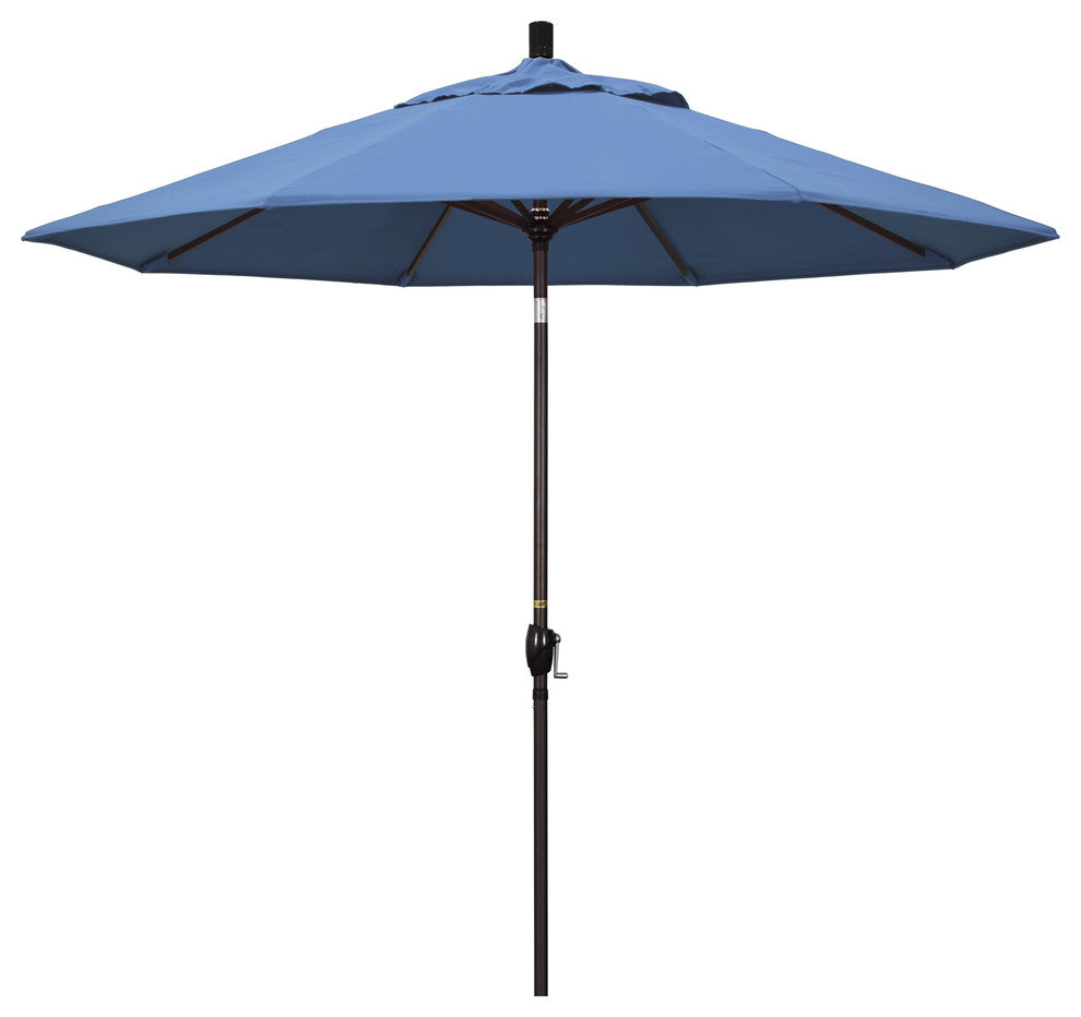 9' Bronze Push-Button Tilt Crank Aluminum Umbrella, Frost Blue Olefin