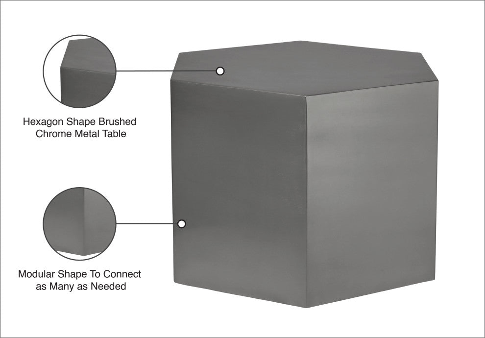 Hexagon Durable Iron Modular Coffee Table, Brushed Chrome