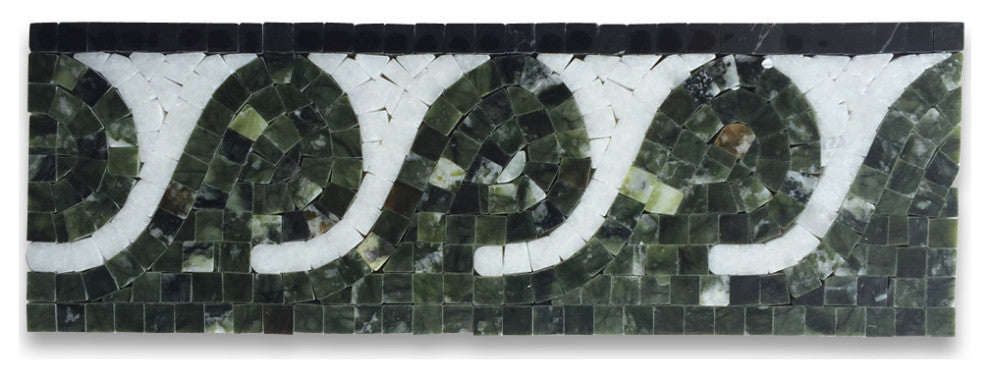 Marble Mosaic Border Accent Listello Tile Surf Green 4x12 Polished, 1 piece