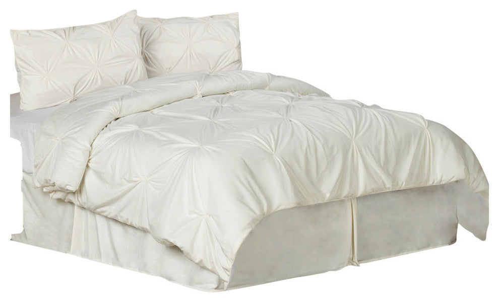 Pintuck Plush 3-PC Complete Comforter Set, Cream, Queen, 7-Pc