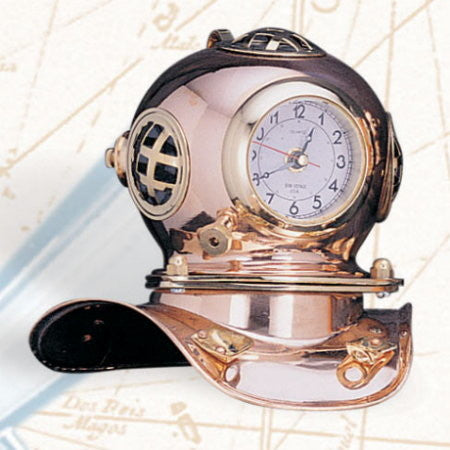 Polished Brass Quartz Dive Helmet Clock
