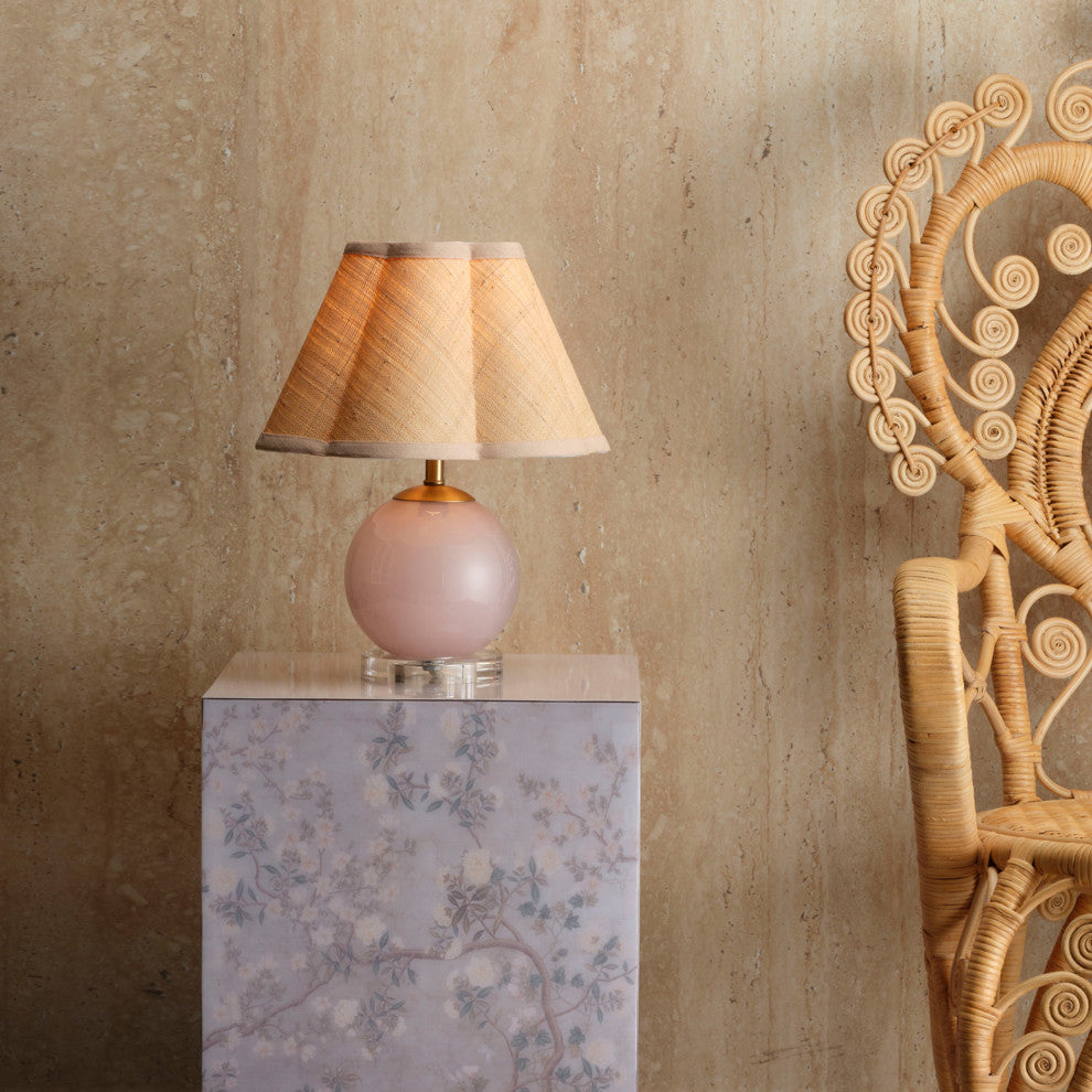 Dottie Blown Glass Table Lamp With Raffia Shade, Pink