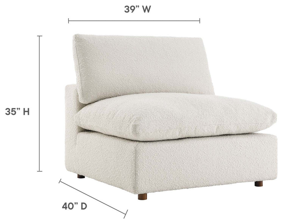 Commix Down Filled Overstuffed Boucle Fabric Armless Chair, Ivory