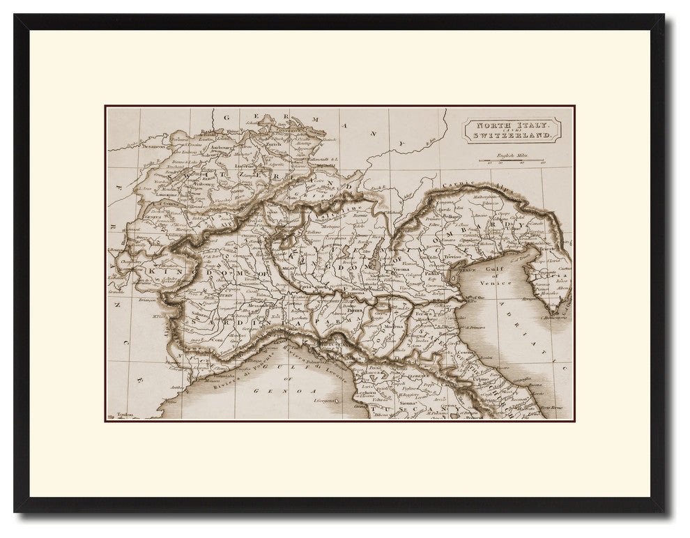 Northern Italy Vintage Sepia Map Canvas Print, 16"x21"