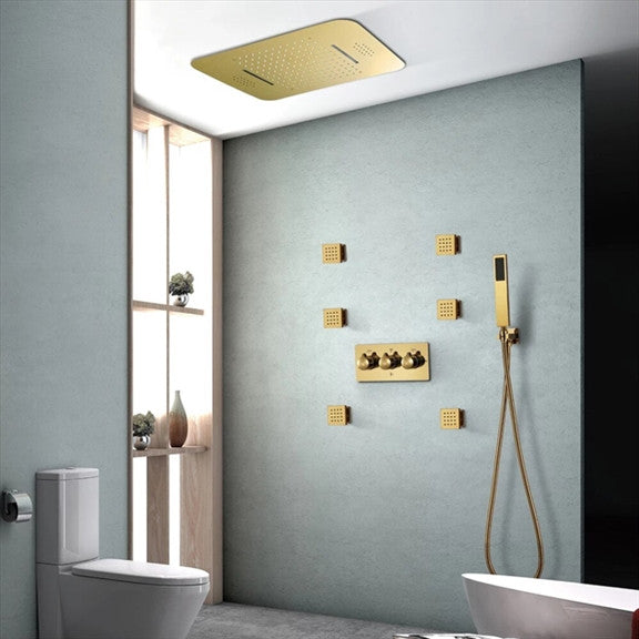 Mount Rainfall Shower System With Jetted Body Sprays, Remote Control