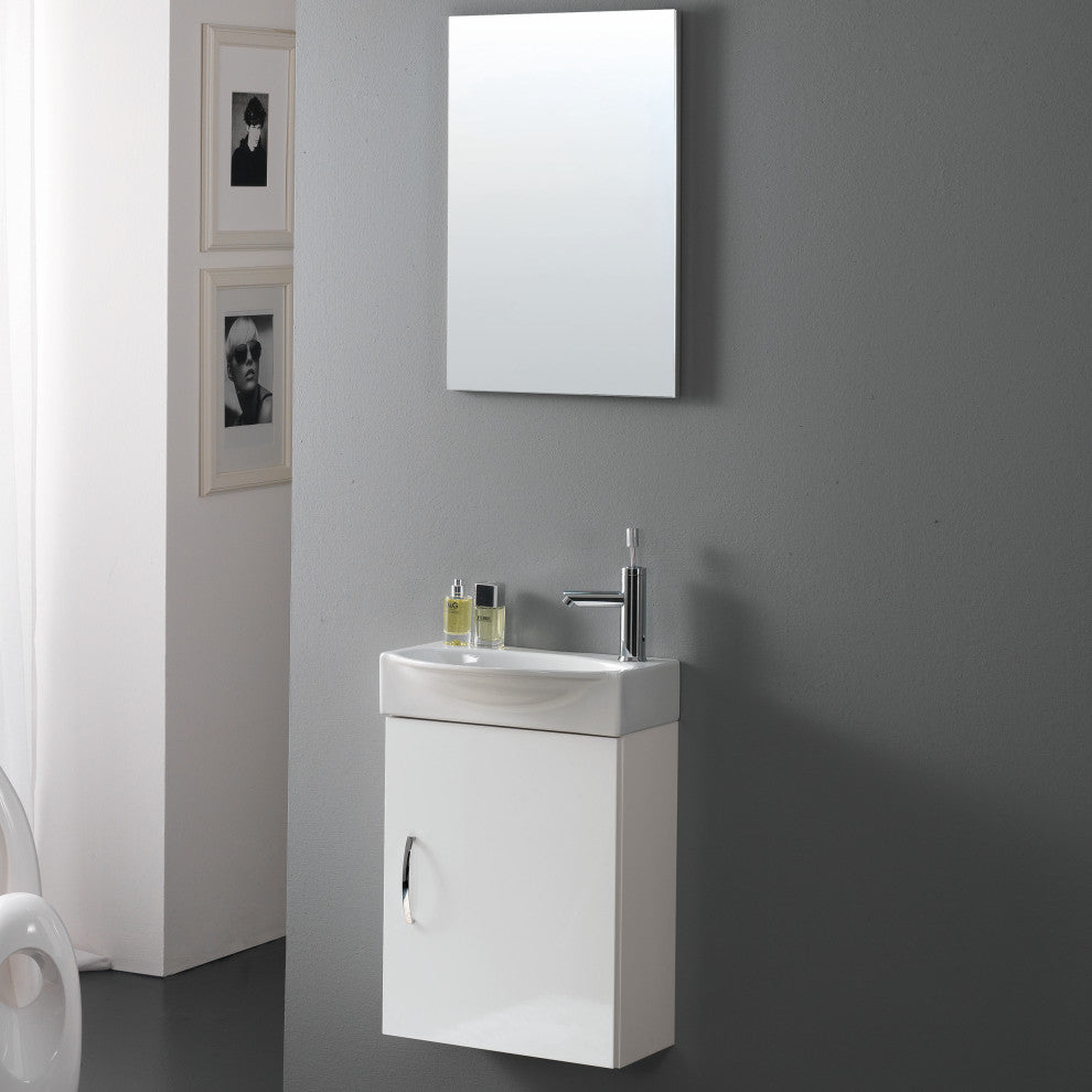 Flora Wall Mount Bathroom Vanity Set With Mirror, White, 17"