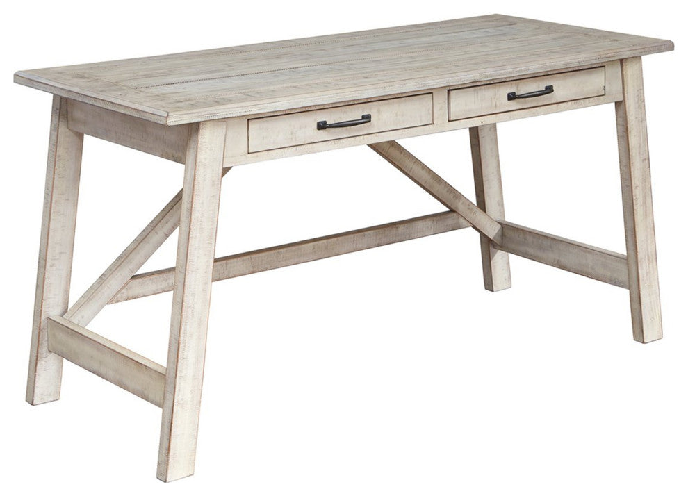 Benzara BM206092 Wooden Office Desk With 2 Drawers/Beam Legs, Antique White