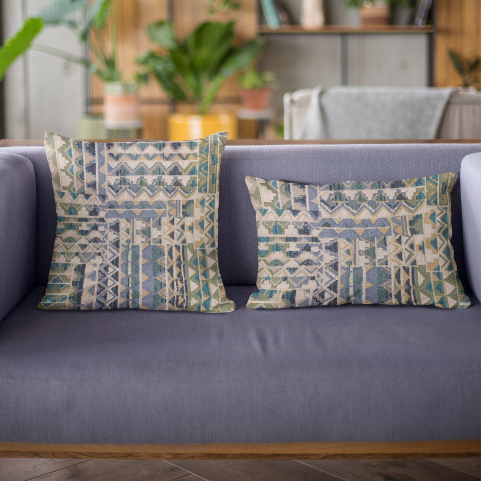 Plutus Blue Pyramids Border Luxury Throw Pillow, 18"x18"