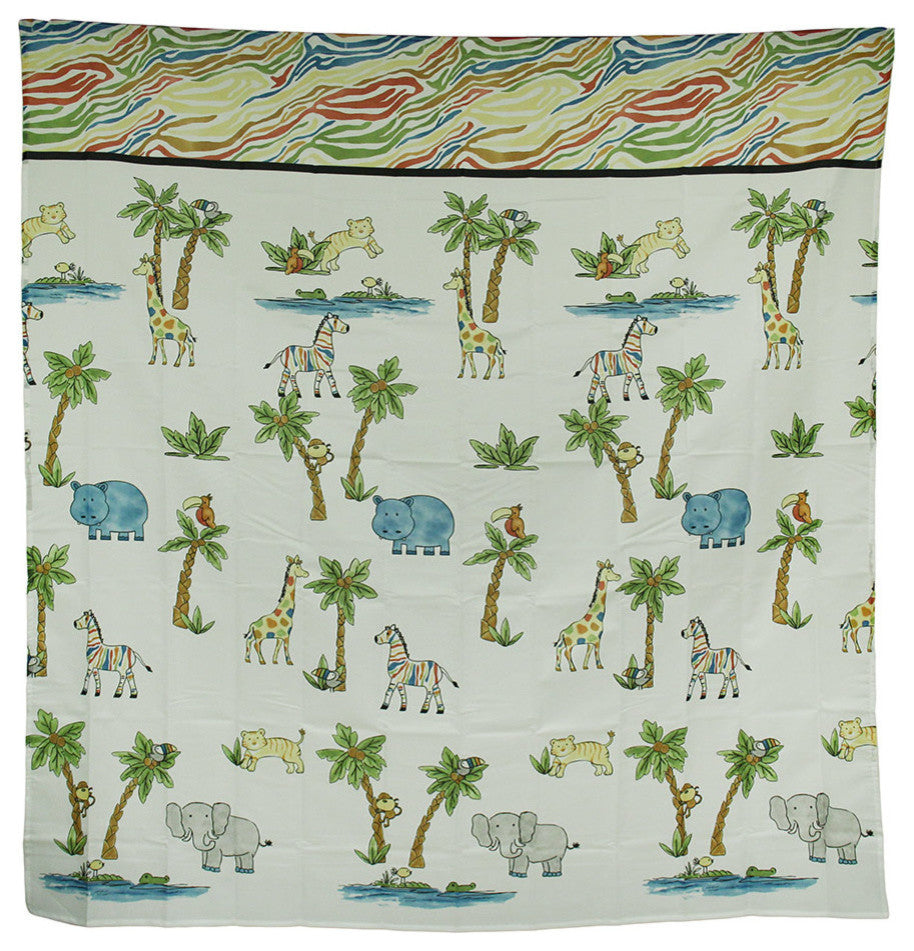 Blue Safari Hippo Rainbow Zebra Striped Fabric Shower Curtain 70 X 72 Inch