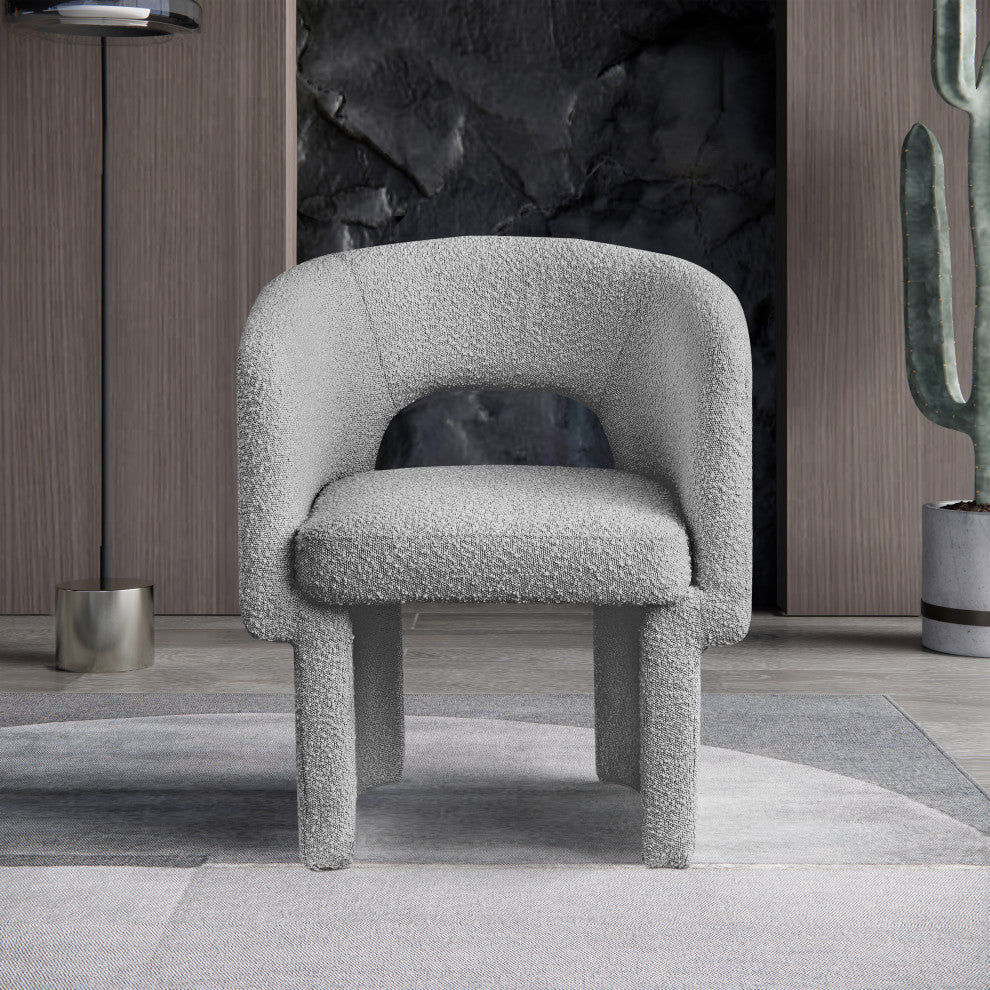 Emmet Boucle Fabric Dining Chair / Accent Chair, Grey, Boucle Fabric