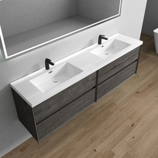 Kingdee Smoke Oak Wall Mounted Vanity With Reinforced Acrylic Sink, 84"