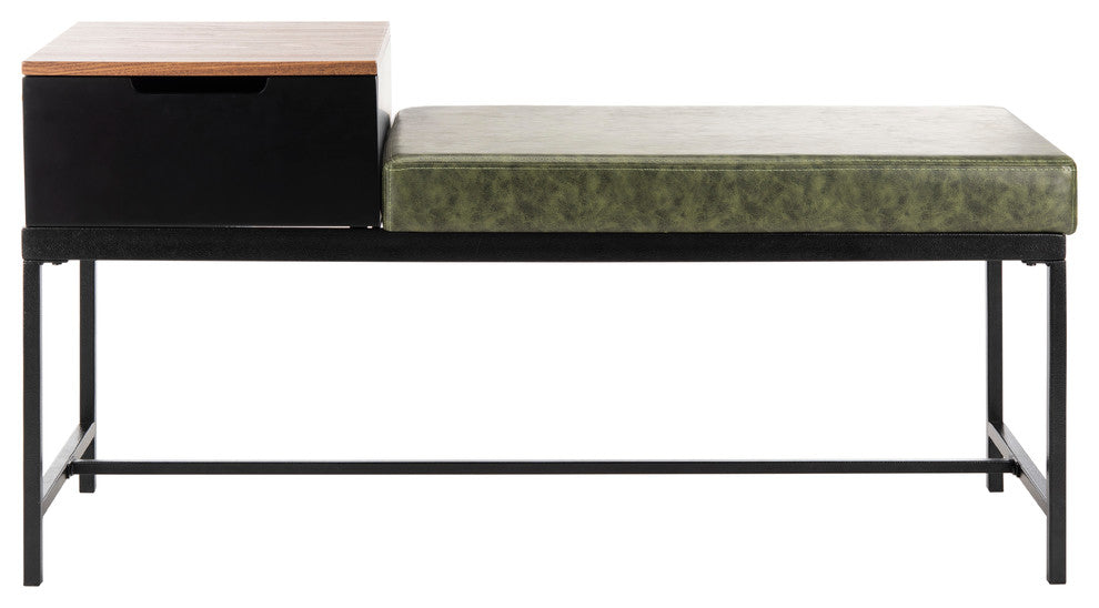Safavieh Maruka Bench With Storage, Gray Wash/Dark Green