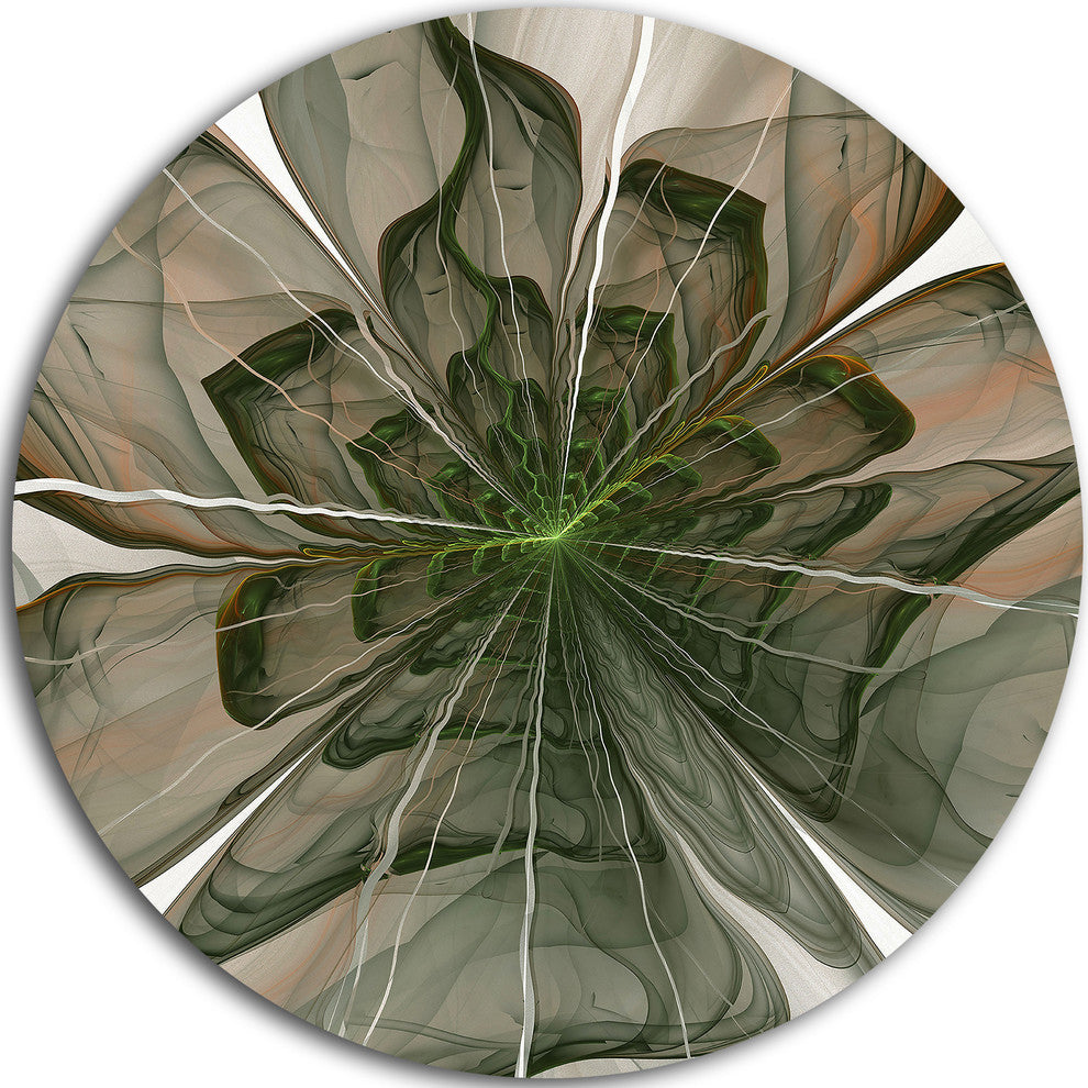 Symmetrical Green Fractal Flower, Modern Floral Round Wall Art, 11"