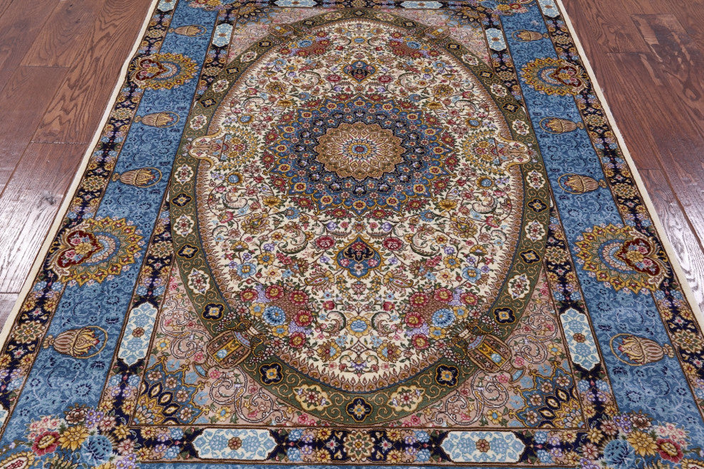 4' 0" X 6' 0'' Persian 100% Silk High End Hand Knotted Rug Q4823