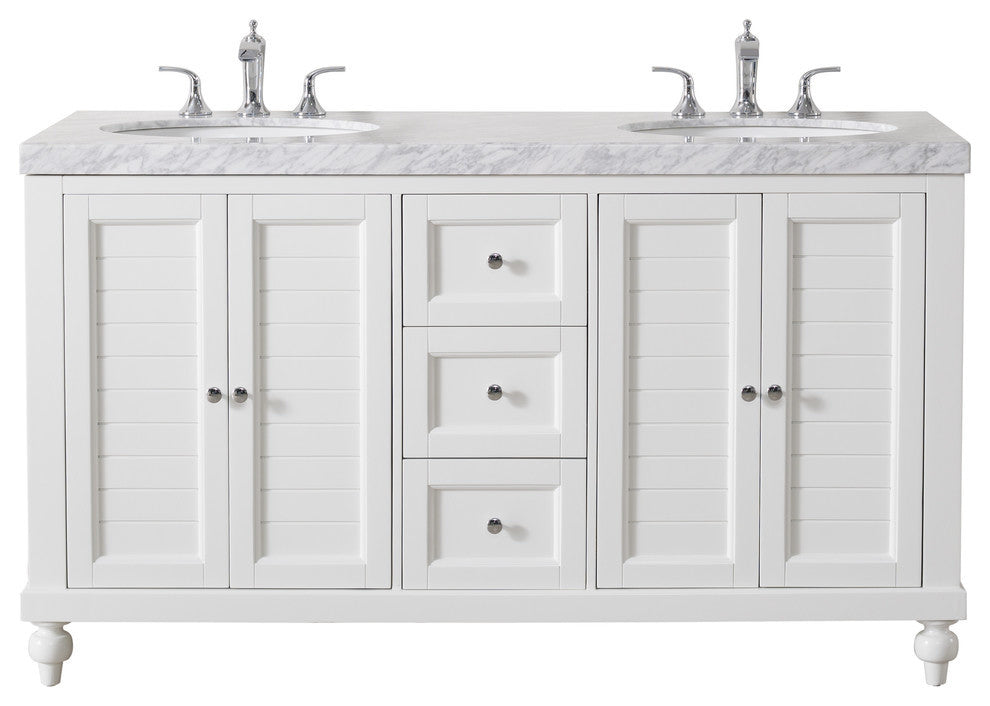 Stufurhome Kent 60" White Double Sink Bathroom Vanity, Without Faucet