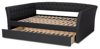 Delora Dark Grey Fabric Upholstered Full Size Daybed With Roll-Out Trundle Bed