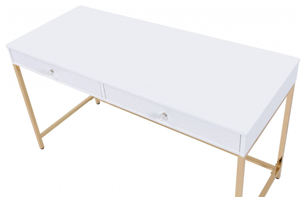 HomeRoots Sleek and Glossy White and Gold Office Desk