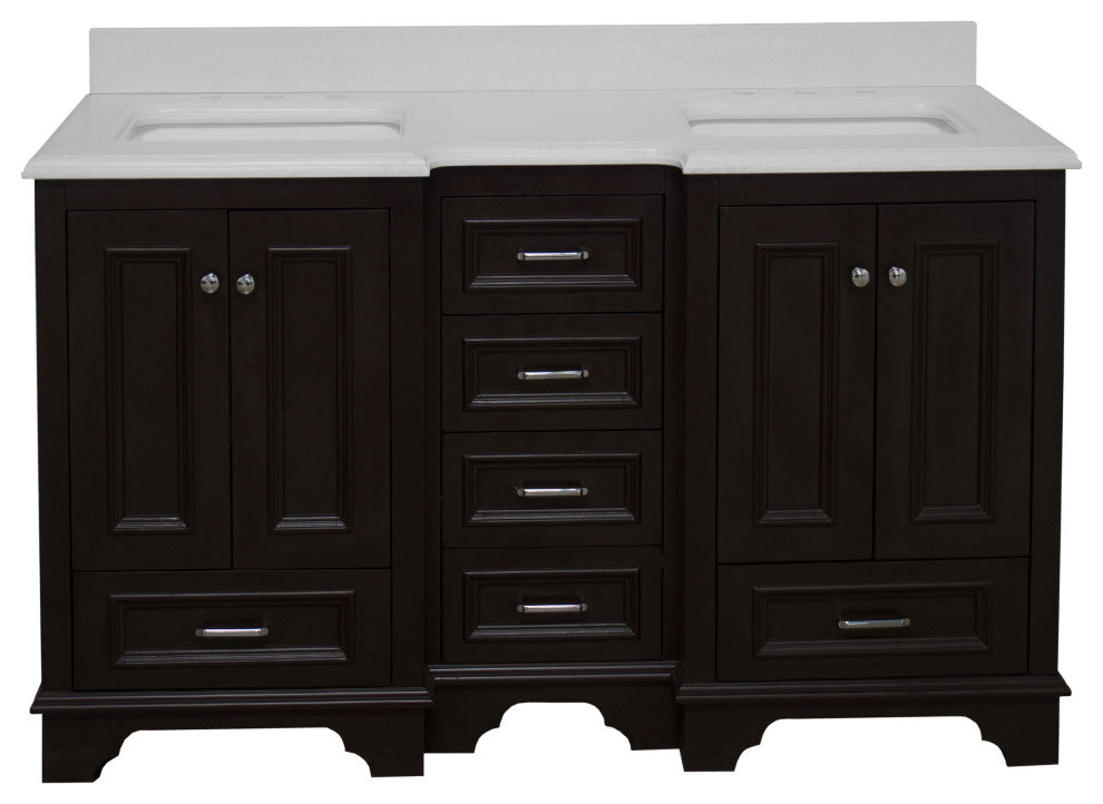Nantucket 60" Bath Vanity, Chocolate, Quartz, Double Vanity