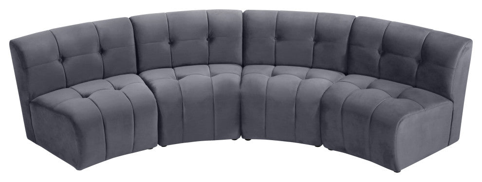 Limitless Velvet Upholstered 4-Piece Modular Sectional, Gray