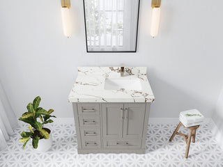 Boston 36" Right Offset Bath Vanity in Elephant Skin Gray 2" Viola Brown