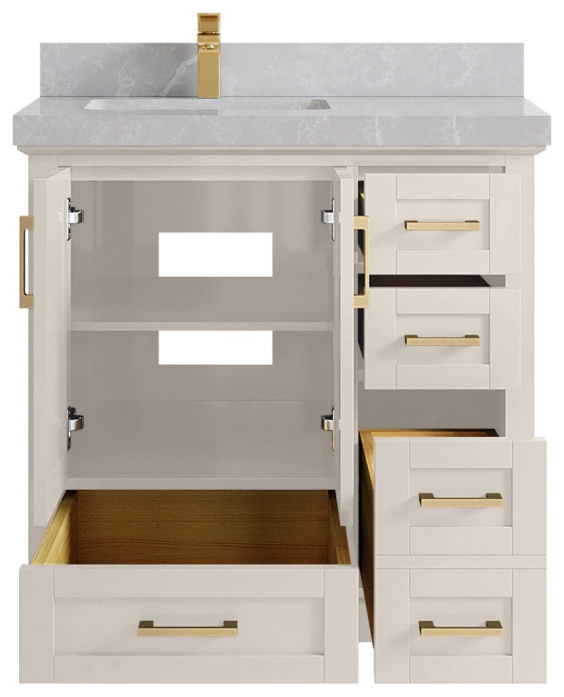 Boston 36" Left Offset Bath Vanity in Fine Grain 2" Pearl Gray