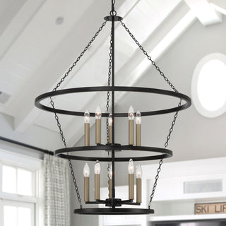 10-Light Candle Style Wagon Wheel Chandelier, Classic Black/Brass Dust