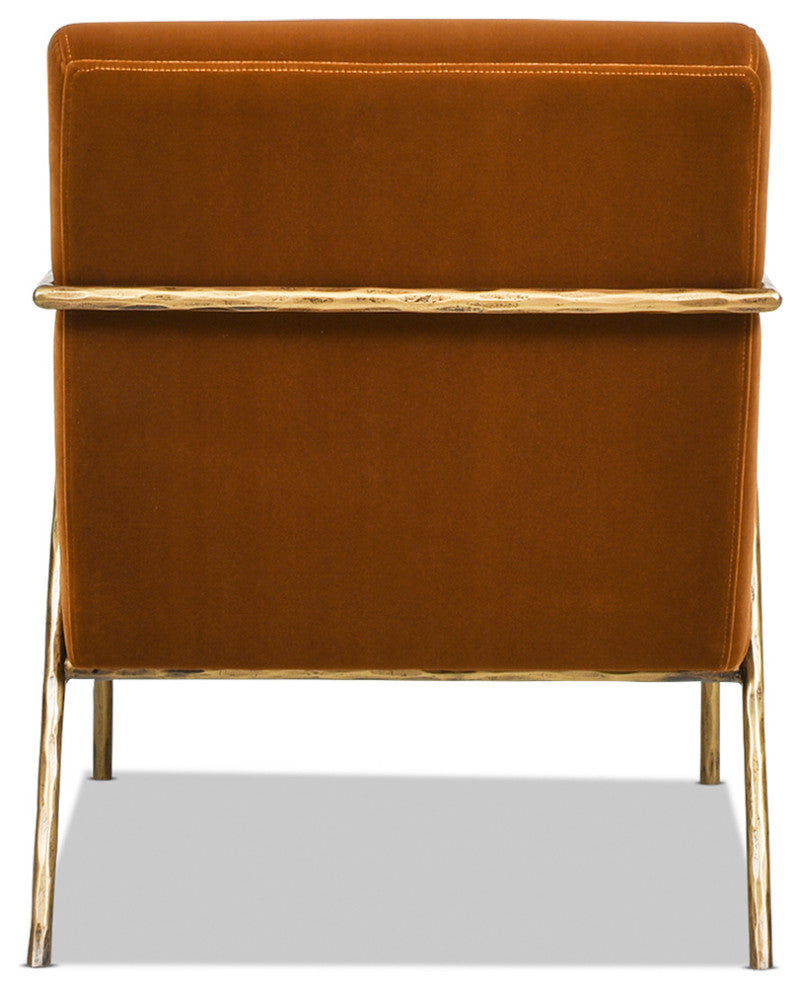 Aerin 24.5" Hammered Brass Accent Arm Chair, Burnt Orange