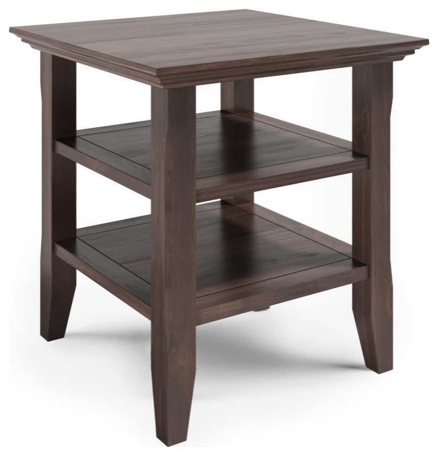 Acadian Solid Wood 19" Square Rustic End Table, Warm Walnut Brown