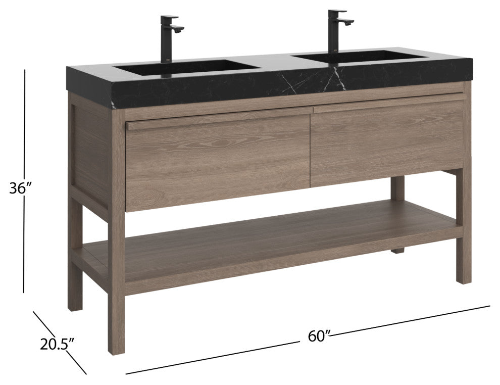 Shoji Bath Vanity, Chestnut Oak, 60", Double Sink, Freestanding