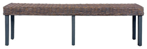 vidaXL Bench Dining Bench Seat Gray Natural Kubu Rattan and Solid Mango Wood