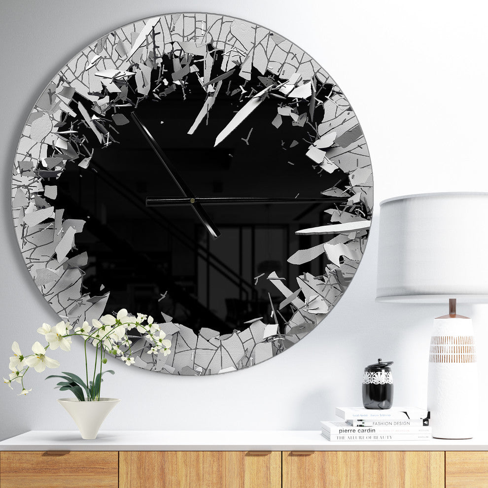 Abstract Broken Wall 3D Design Oversized Modern Metal Clock, 23"x23"
