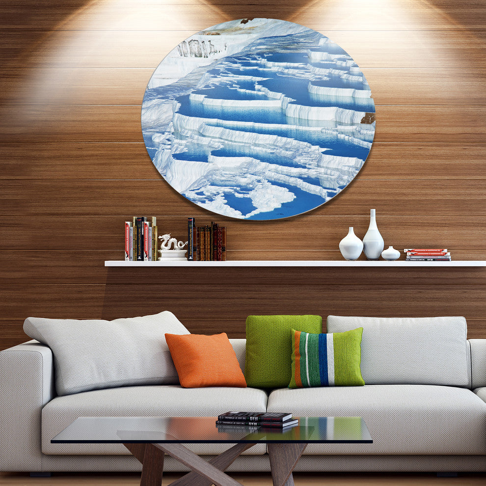 Pamukkale Pools In Turkey, Landscape Disc Metal Artwork, 36"