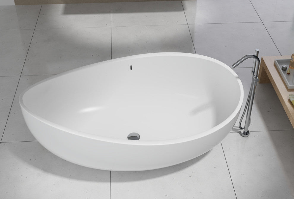 CastelloUSA Newport 71" Solid Surface Stone Resin Freestanding Bathtub, White
