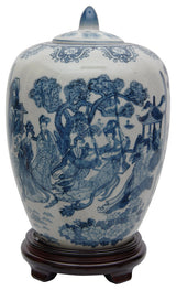 11" Ladies Blue and White Porcelain Vase Jar