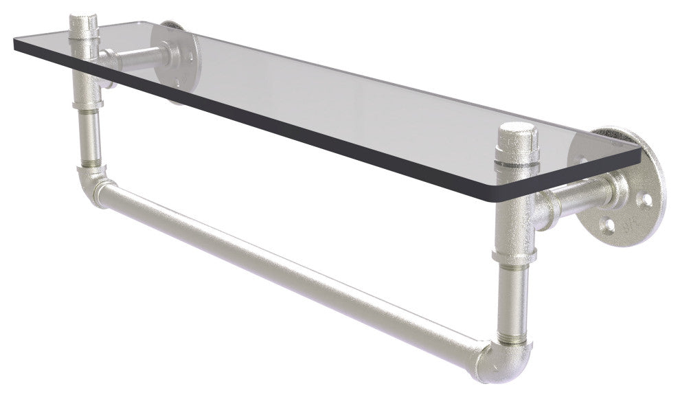 Pipeline Glass Shelf with Towel Bar, Satin Nickel, 22"