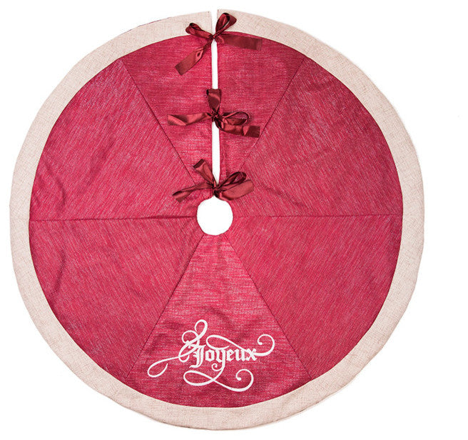 Joyeux Christmas Tree Skirt, Red, 56" Round