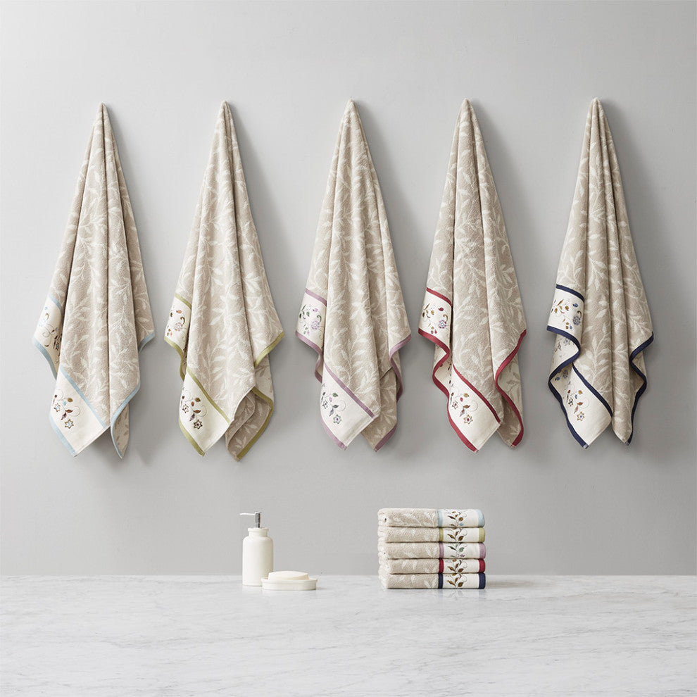 Madison Park Serene Embroidered Cotton Jacquard 6-Piece Towel Set, Green