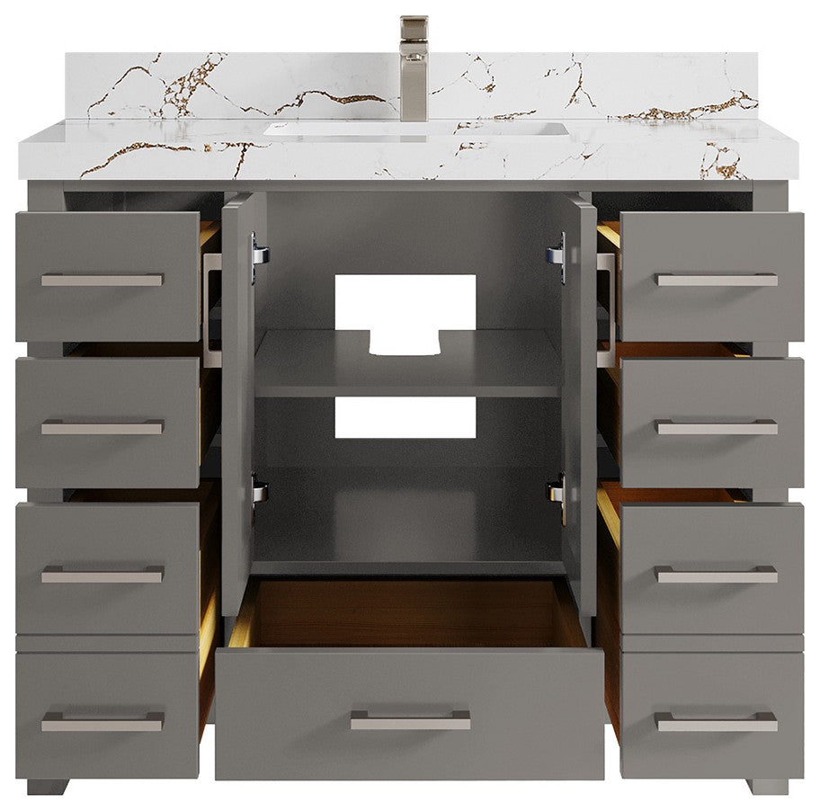 Malibu 42 Single Sink Bath Vanity in Elephant Skin Gray 2" Viola Brown