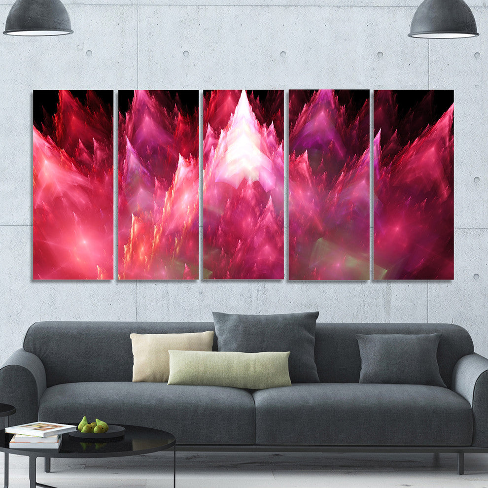 Red Fractal Crystals Design, Abstract Canvas Art Print, 60"x28", 5 Panels
