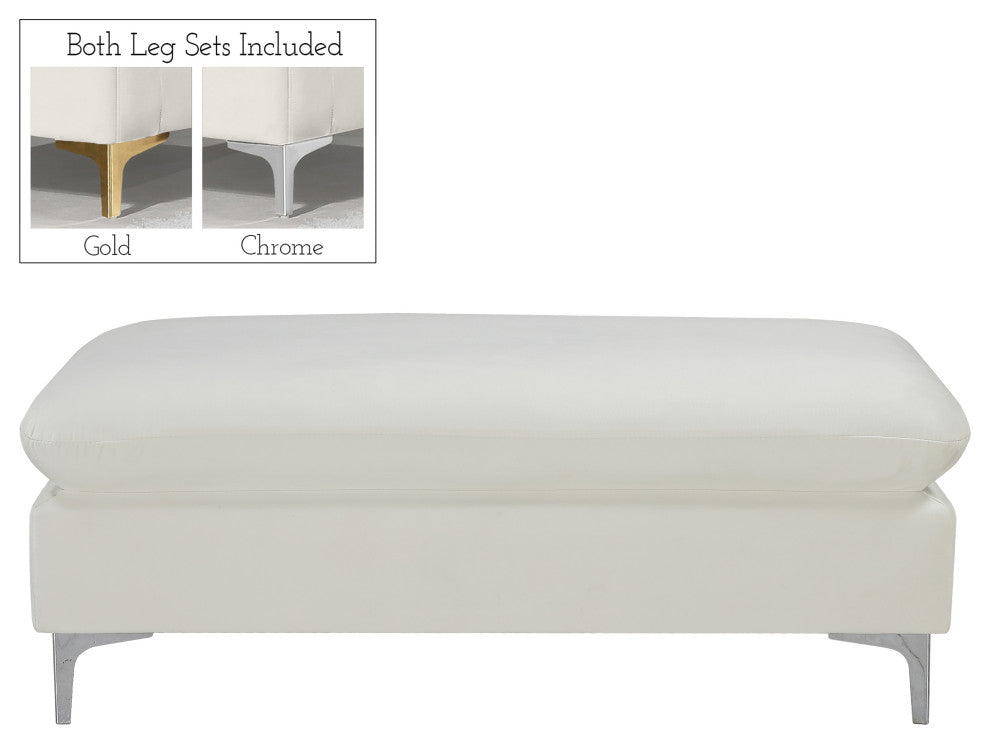 Naomi Velvet Upholstered Ottoman, Cream